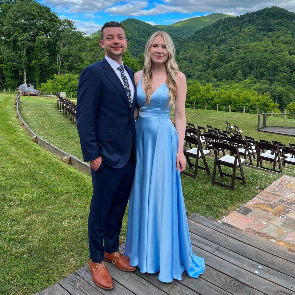 Mac Duggal Light Blue Satin Maxi Dress - Picture 2 of 10